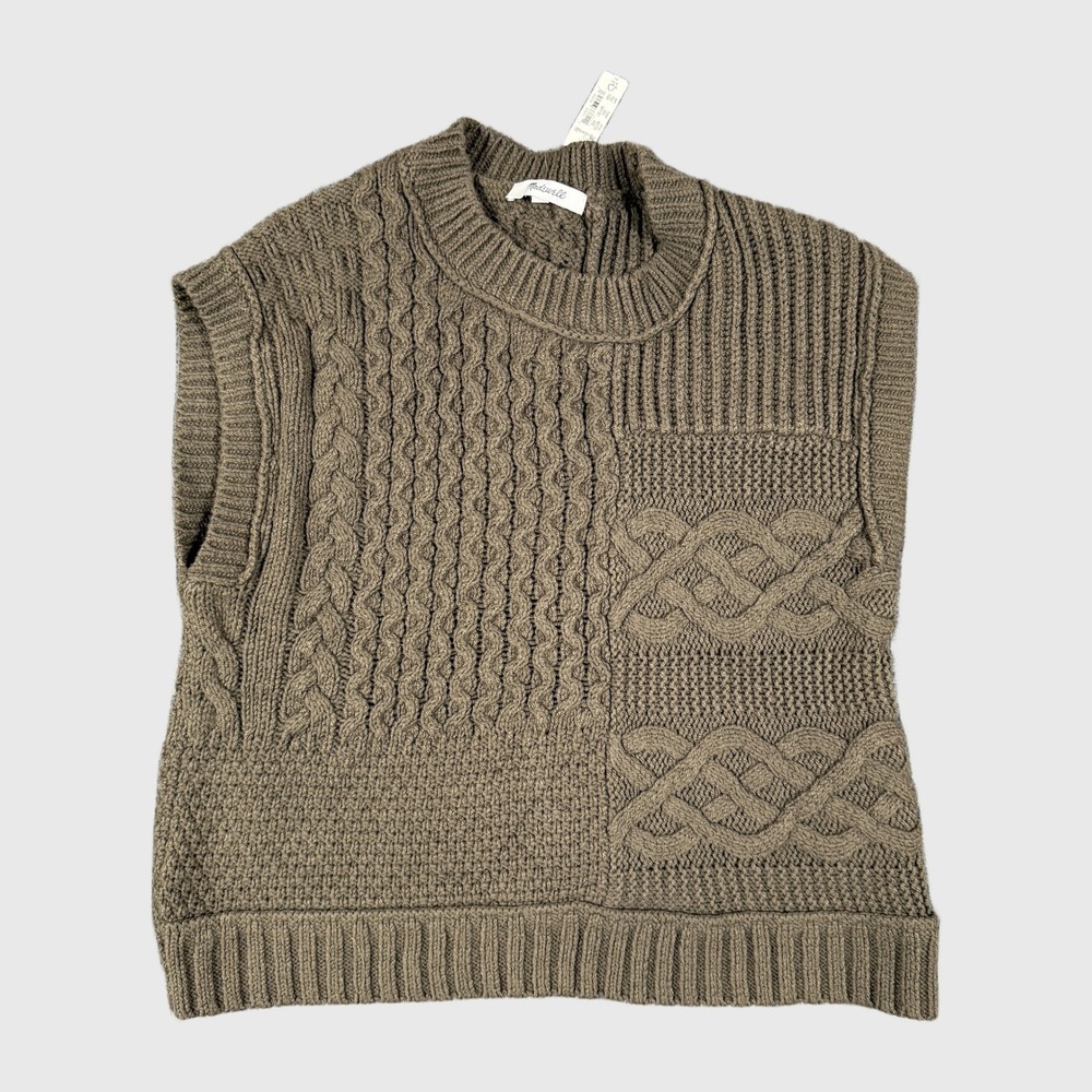 Madewell Mixed Cable Knit Sweater Vest Olive Green NG723 XXS NWT